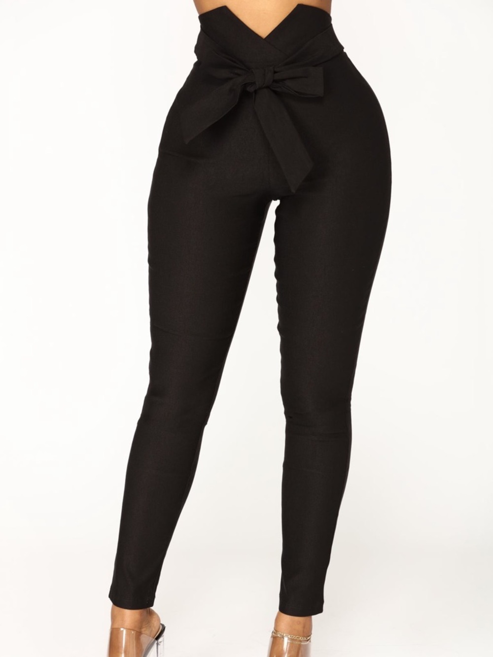 Fashion Nova Black High-Waist Tie-Front Skinny Pants